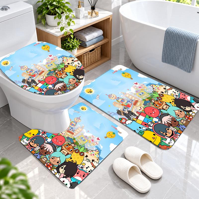 3Pcs Flannel Toilet Mat Set Toca Boca World Bathroom Rug Bath Carpet Non Slip Home Decor
