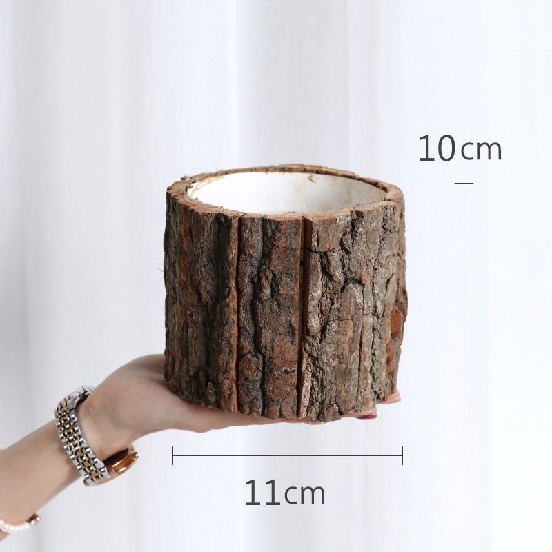 Christmas Bark Barrel Succulent Plants Flower Vase Packaging Barrel Flower Pot Dried Flower Box Xmas Decor Vintage Candle Holder