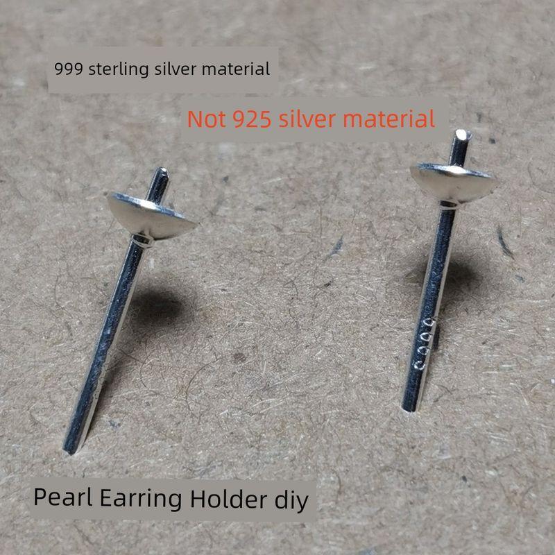 

DIY Sterling Silver Empty Setting Handmade Ornament Ear Stud Pair of 5mm disc 999 silver pearl stud earrings