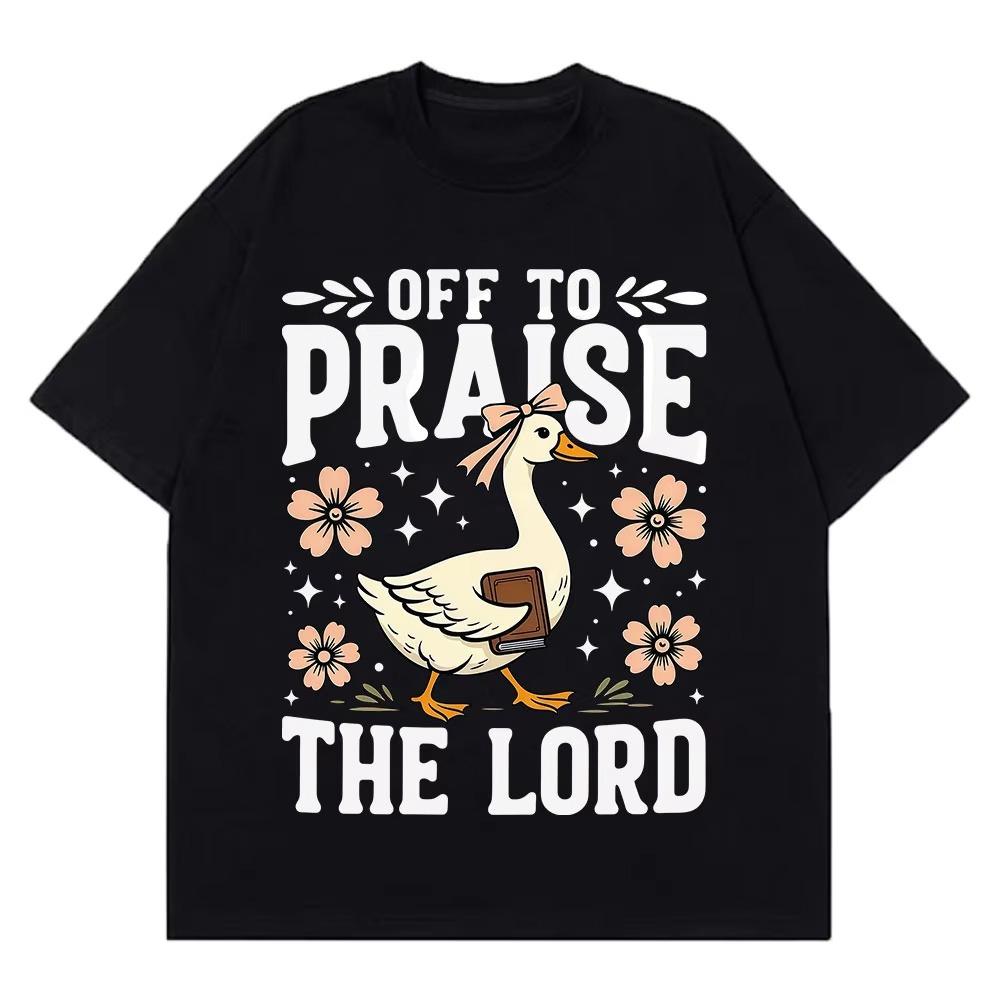 

Off To Praise The Lord Funny Christian Goose Meme T-Shirt Men Women Fashion Hip-Hop T-shirts Short-sleeved pure Cotton T-shir... S разноцветный