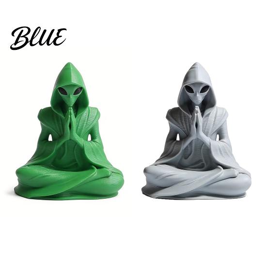 Bookcase Alien Figurine Ornament Matte Meditation Zen Statue 3D Printed Desk Decor Gray Figure Cute Extraterrestrial for Home Office