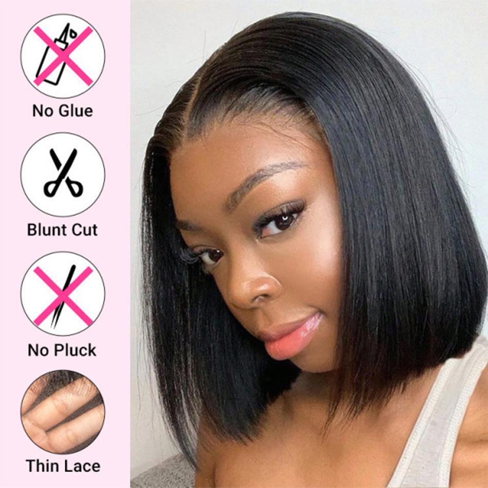 2026 neue Bone Straight Kurze Bob Perücken Glueless Echthaarperücken Transparentes Spitzen-Frontal-Perücke für Damen Pre-Plucked