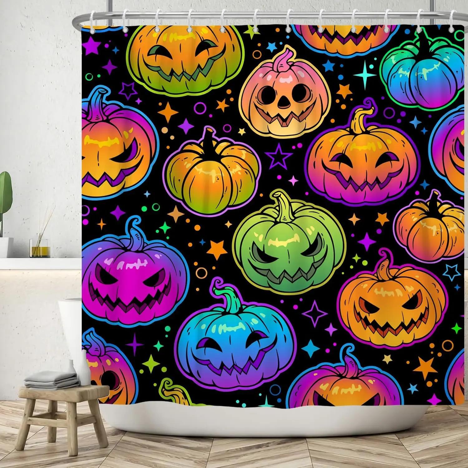 

Halloween Skull Shower Curtain Spooky Skeleton With Ghost Horror Holiday Scary Halloween Bath Curtain Bathroom Decor 90x180cm