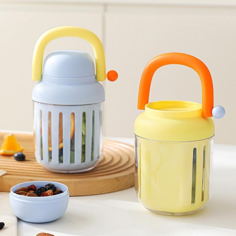 Vegetable Fruit Shaker Cup with Detachable Sauce Compartment Portable Large Capacity Breakfast Storage Container