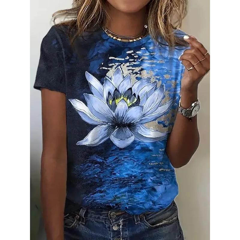 3D Printed Insect Flower Pattern Summer Fashion Women's T-shirt Breathable and Trendy Versatile