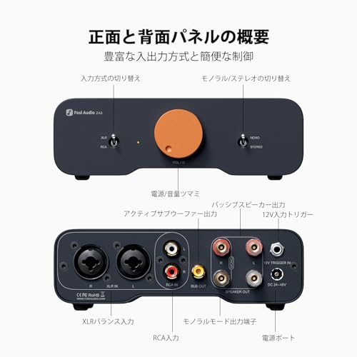 Fosi Audio ZA3 Mini TPA3255 Balanced Stereo Amplifier Home Audio Mini 2-Channel Mono Amplifier for Home Theater Use, XLR/TRS/RCA Input Compatible, wit