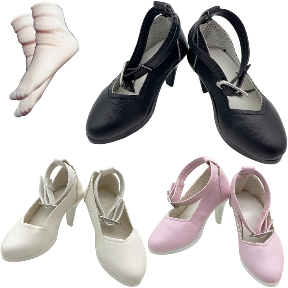 OLYOLY Doll Shoes Set of 3 High Heel Pumps for 1/3 Scale Dolls with Socks Miniature Outfit Accessories