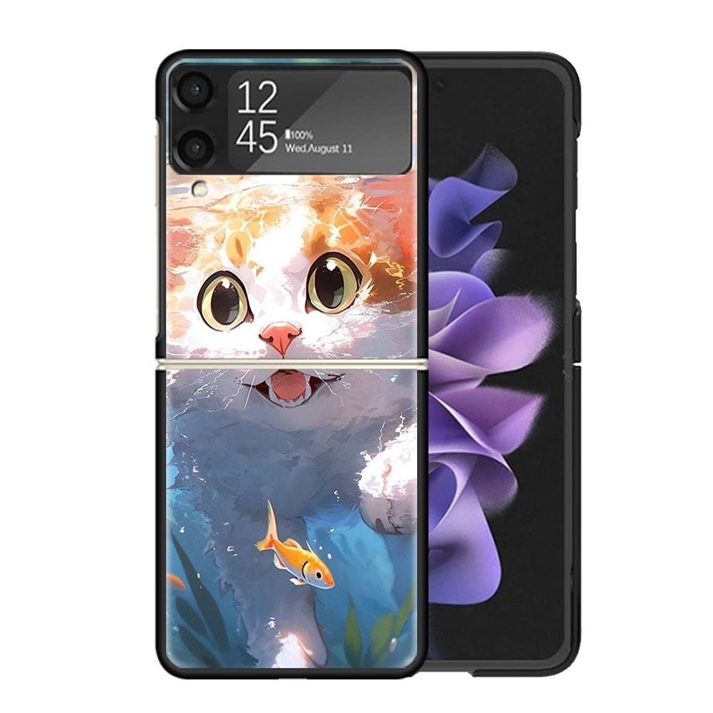 Cartoon Cute Cat Fish Aesthetic Cases For Samsung Galaxy Z Flip 4 5 6 7 3 Z Flip7 Flip6 Flip4 Flip5 Flip3 5G Hard Shockproof Fun