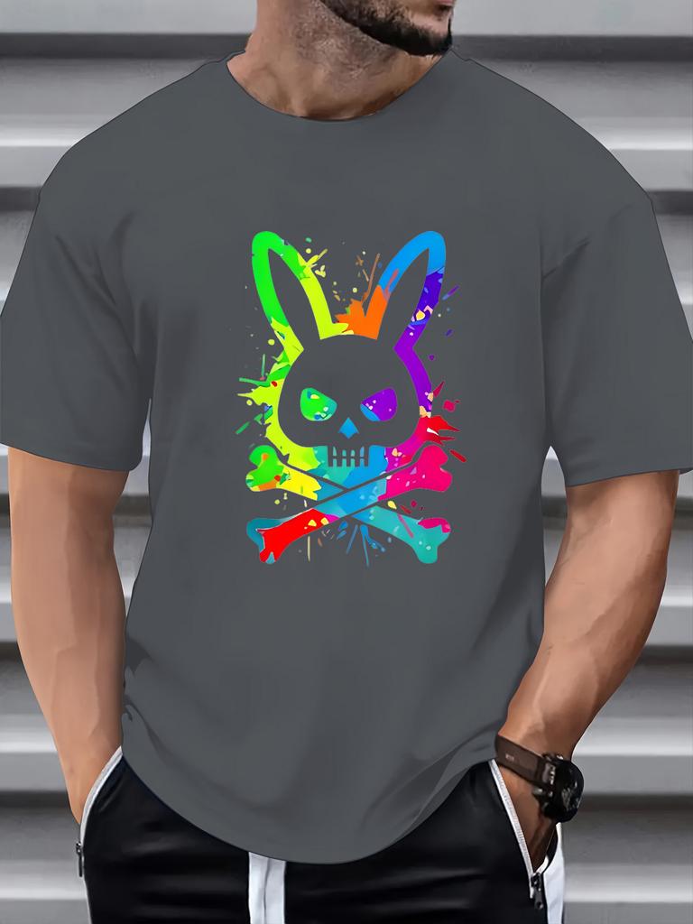 Summer Mens Roundneck ShortSleeved Sports TShirt Skull Rabbit Print 100 Cotton Casual Summer Outfit Breathable Comfortable