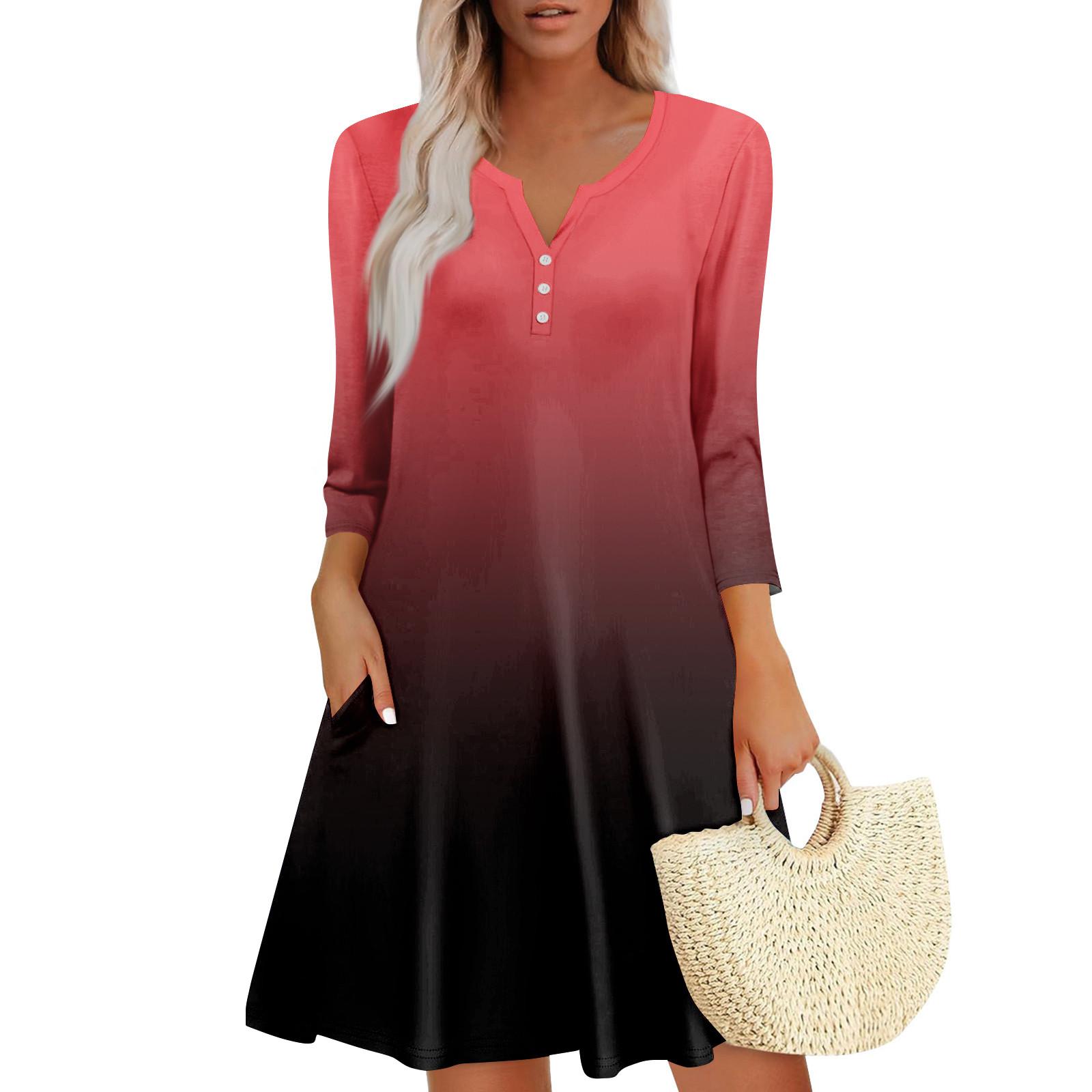 

Женское летнее повседневное платье на пуговицах с V-образным вырезом, градиентным принтом и карманами XL