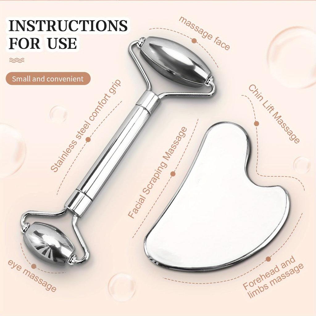 1/2/3-teiliges Edelstahl-Gesichtsroller- und Gua Sha-Massagegerät-Set, Metall-Schönheitswerkzeuge für Körper, Gesicht, Hals und Augen