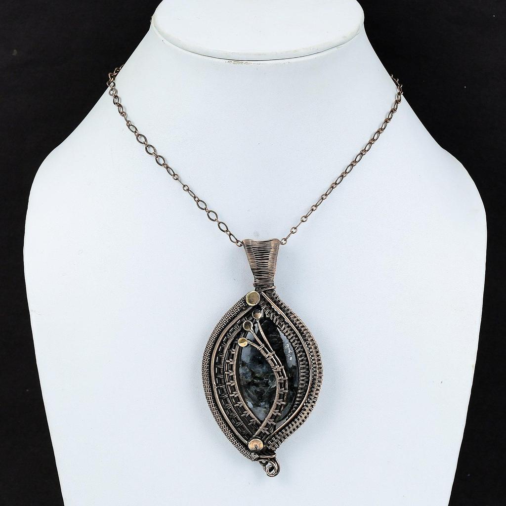 Larvikite Pendant Copper Wire Wrapped Pendant Handmade Jewelry Natural Gemstone Pendant Larvikite Copper Jewelry Gift For Him Dainty Pendant