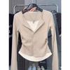 Women's Color-Block Patchwork Long-Sleeve Pleated Waist T-Shirt
