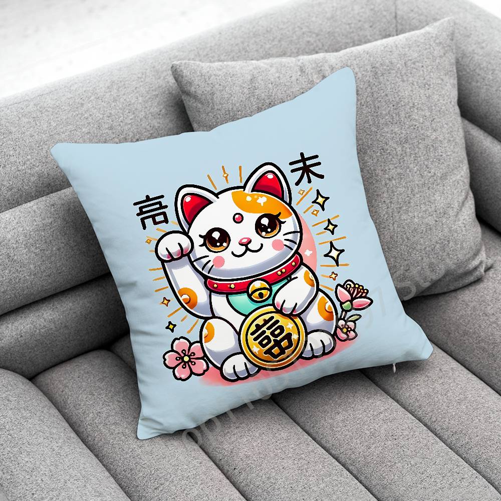 Maneki Neko Lucky Money Cat Throw Pillow Case For 45X45Cm 40X40Cm 55X55Cm 50X50Cm 30X30Cm Square Car Pillowcase Shell