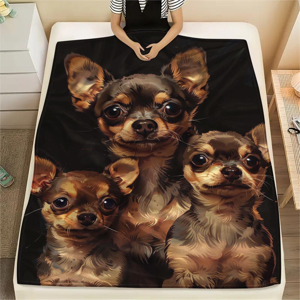 1 Stück Yorkshire Chihuahua Druck Flanelldecke, Hohe Qualität, Bequem für alle Jahreszeiten, Heimdekoration, Wärme und Komfort, Perfekt für Weihnachtsgeschenke