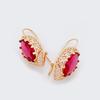 Mode Unique sculpté femmes 585 or Rose tissage losange rouge pierre boucles d'oreilles classique romantique mariage bijoux fins