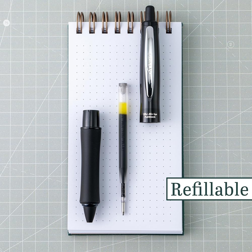 Dr. Grip Full Black Retractable Ballpoint Pen Smooth Writing Ink Comfortable Grip