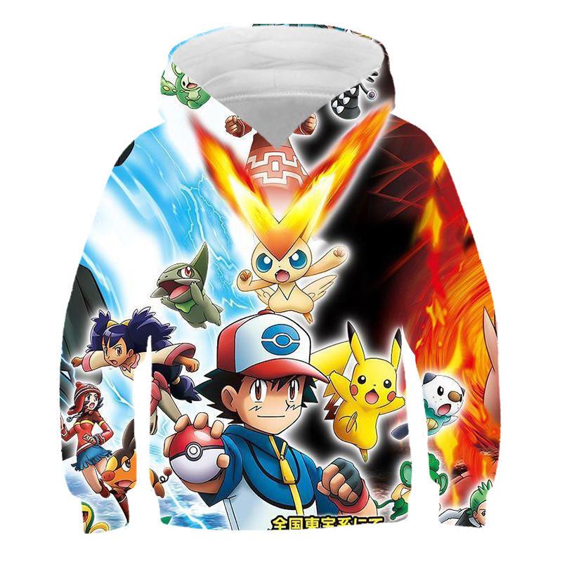 2025 Year Pokemon Hoodies Kids Cartoon Pullover Pikachu Sweatshirt Long Sleeve Children Clothes Boy Fashion Top 4-14 Years Kid Streetwear