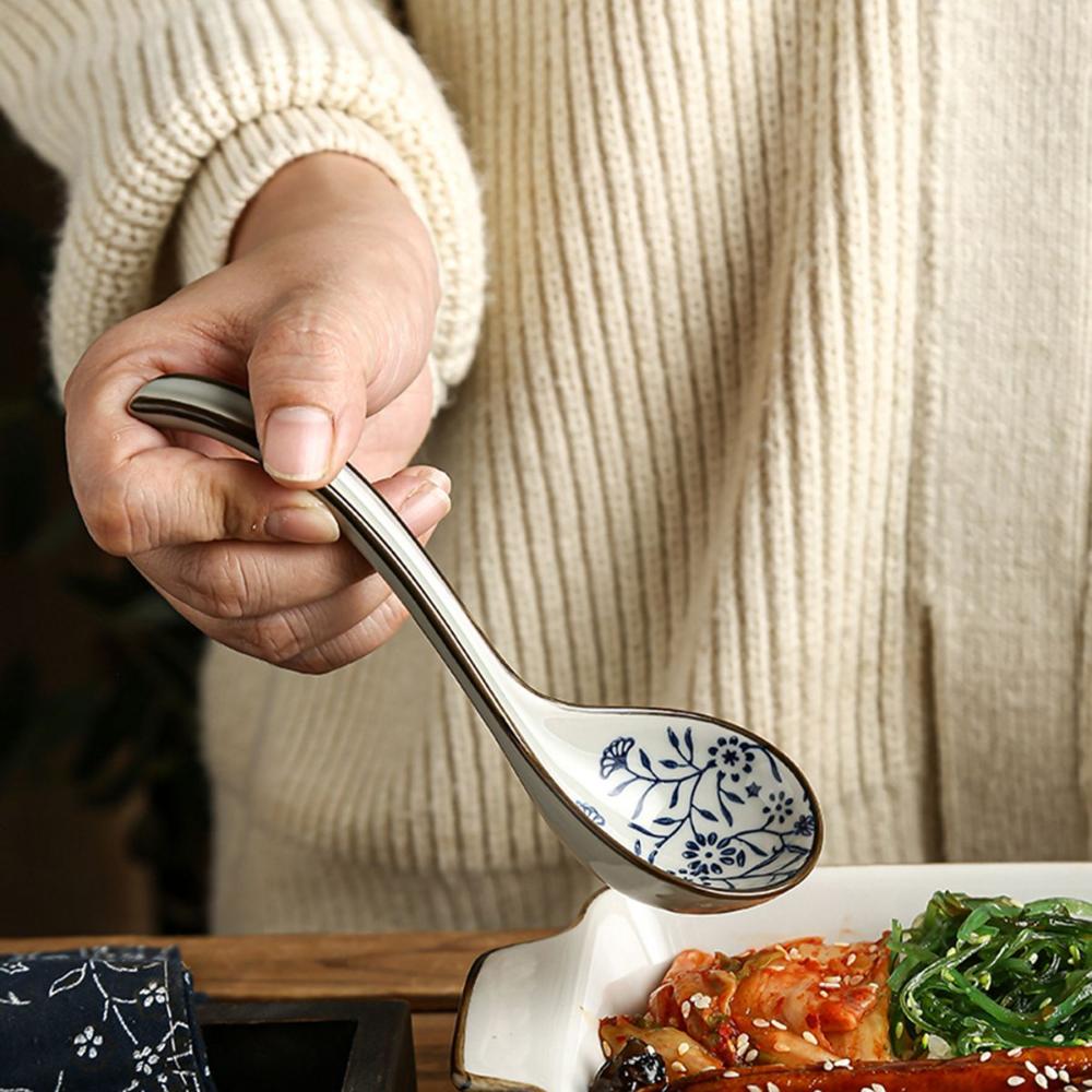 Adults Baby Eating Dinnerware Japanese Style Ceramic Soup Spoons Tableware Cutlery Kitchen Utensil