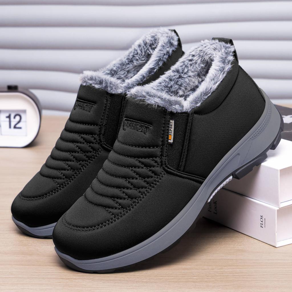 Cotton boots men's shoes winter new velvet thickened one pedal casual couple snow boots dad cotton shoes
