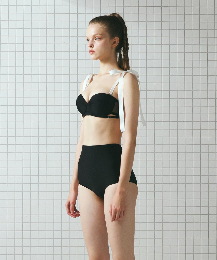 VINAJ Bold Shoulder Ribbon Half-Cup Bikini Bra (Black)