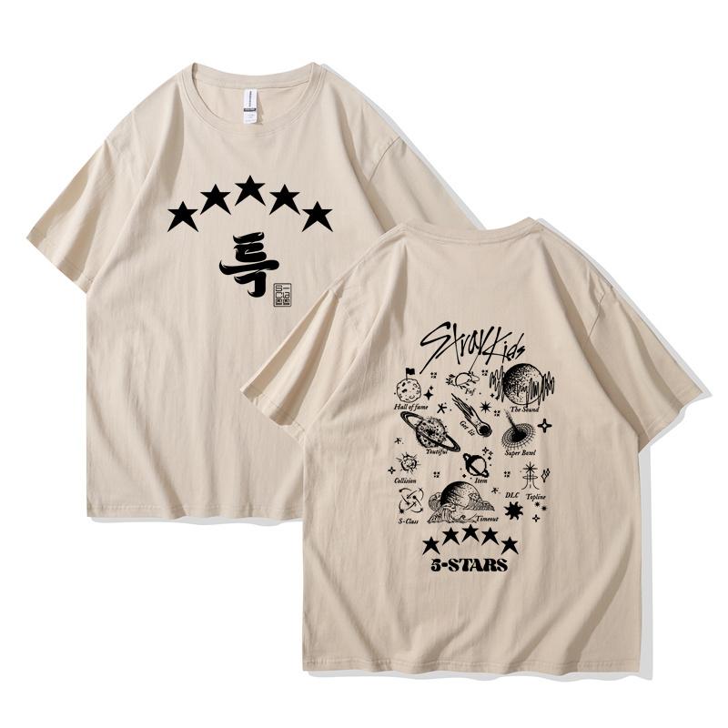 Camiseta de Algodão de Verão Kpop Street Kids 5 estrelas Manga Curta Estética Estampa de Álbum de Música camiseta homens mulheres e crianças peça única