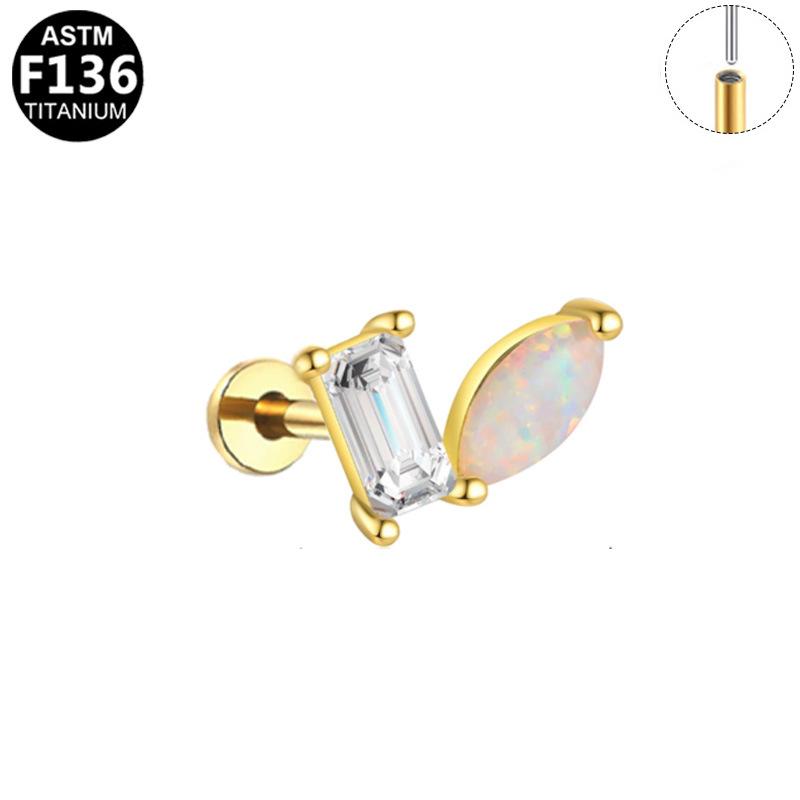 Titanium Zircon Opal Stud Earrings for Cartilage, Elegant European & American Style
