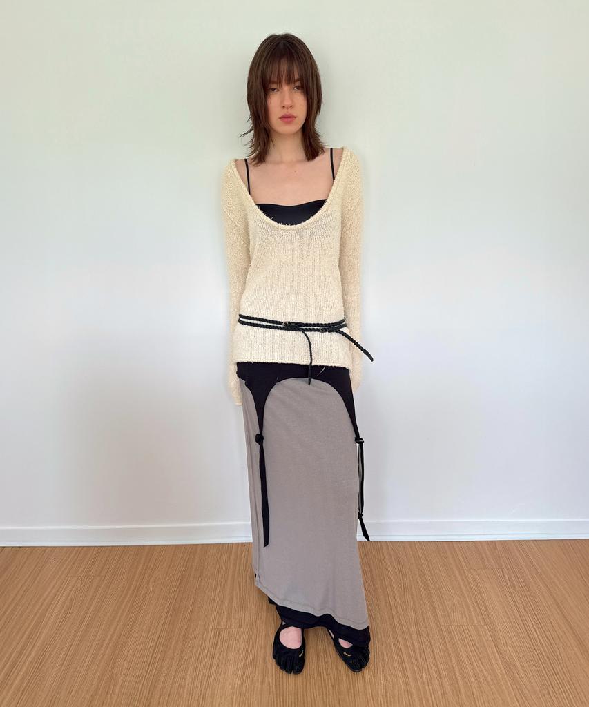 DIAGONAL U Neck Basic Knit (Ivory)