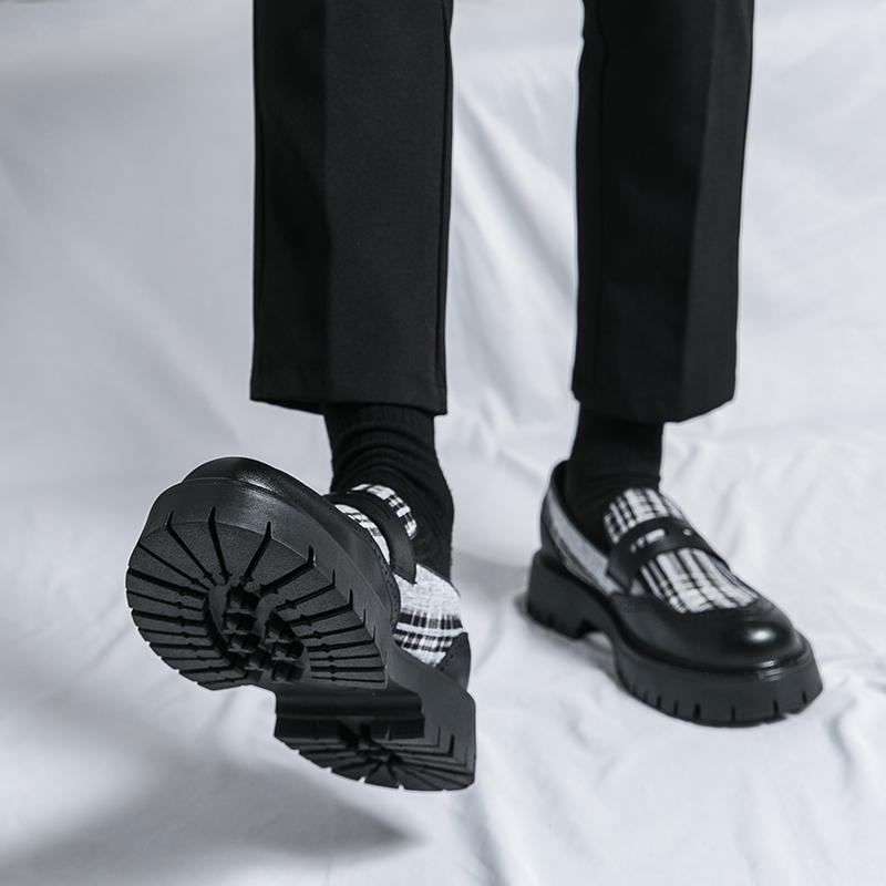 New Men Business Loafers Black Thick Soled Wear Resistant Leather Shoes European Style One Step Fashion Dress Shoes Size 38-46