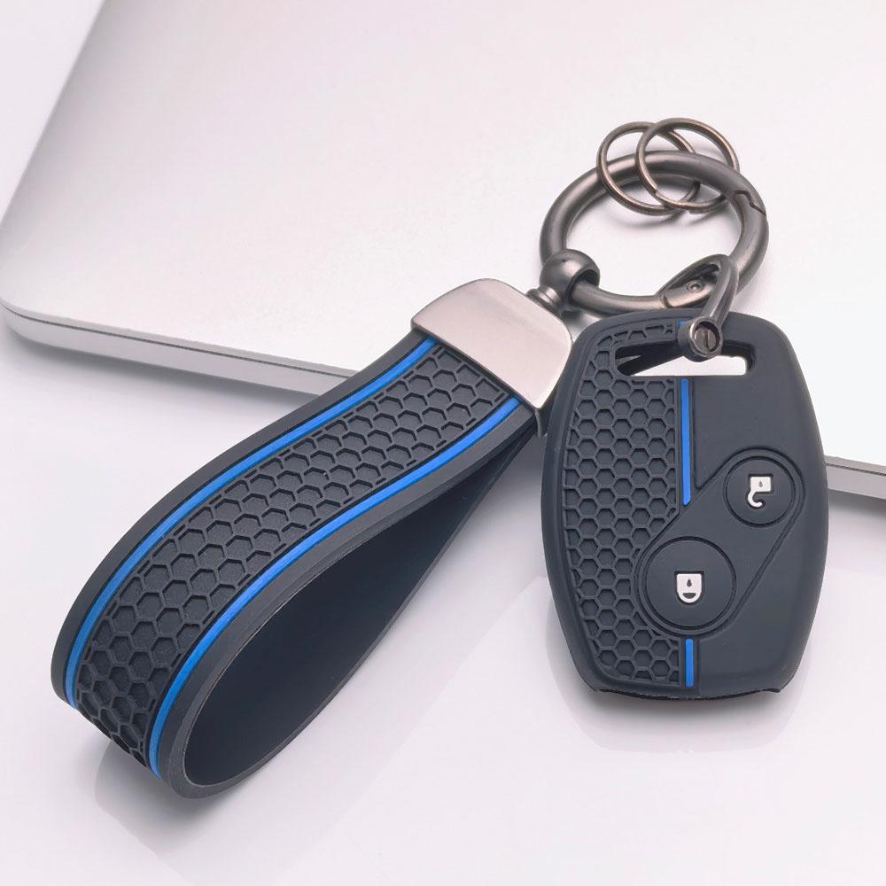 Premium Silicone Car Key Fob Cover For Honda Fit Civic Accord CRV HRV Jazz With Keychain Soft Silicone Car Interior Accessories Anti-Scratch