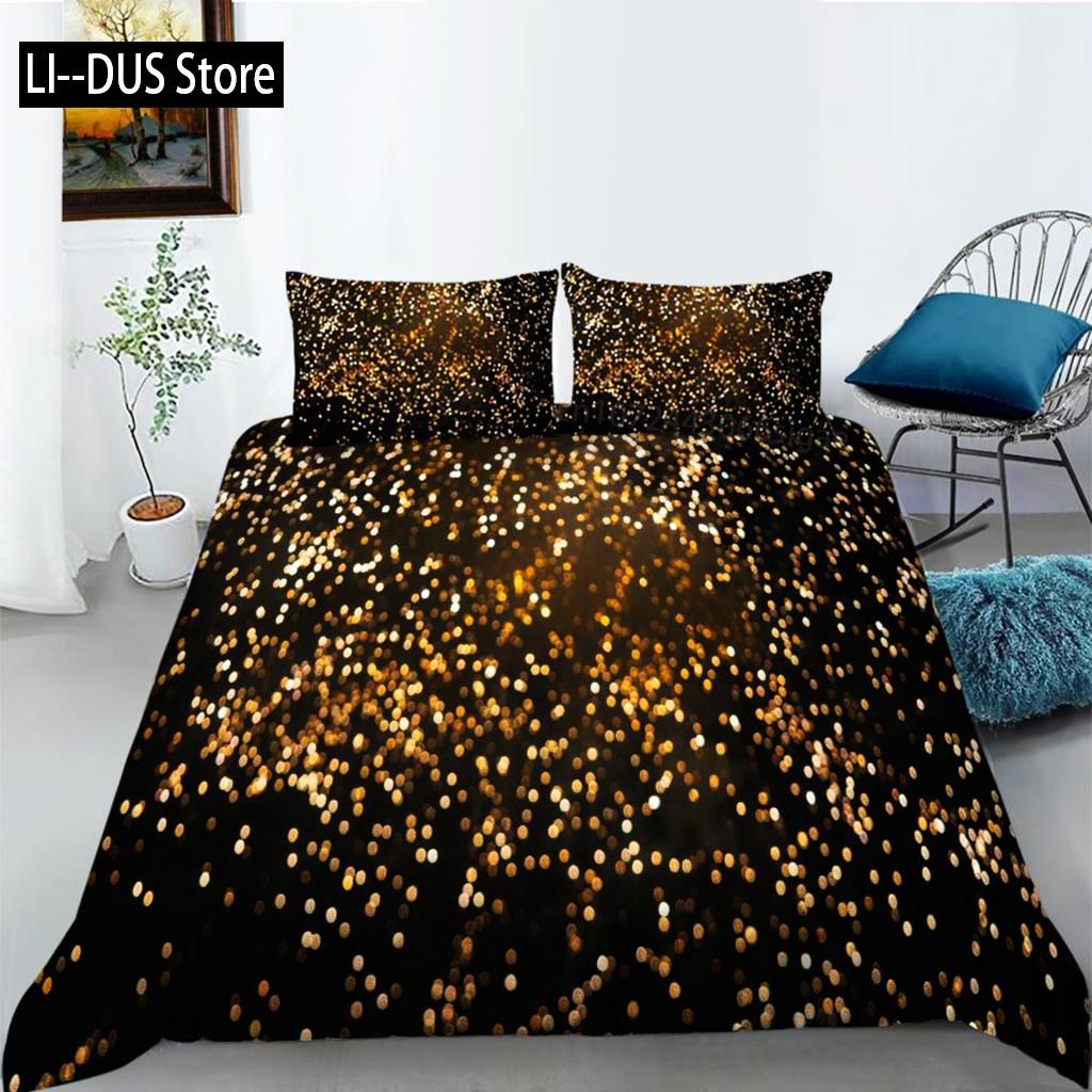 Glitter Duvet Cover Set Shiny Pink Gold Glitter Stars Bedding Set For Kids Girls Cute Style Double Queen King Size Quilt Cover