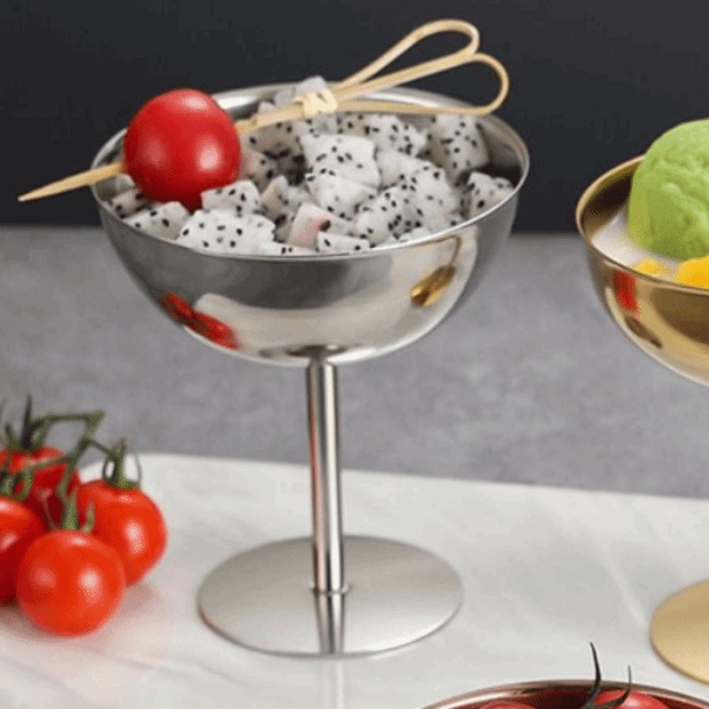 Food Grade Shorty Salad Bowl Stainless Steel Stemmed Fruit Plate  Bar Tableware