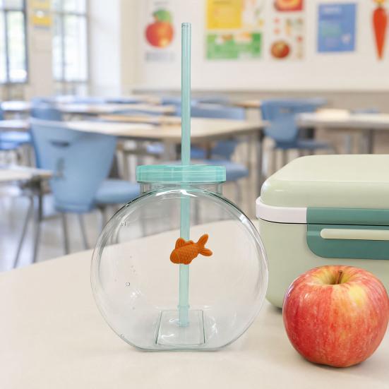 Fish Bowl Bottle with Straw, Plastic Fishbowl Tumblers with Lids, Unbreakable Ornament Cups for Drinks Summer Drink, Fashioned Table Goldfish Bowl