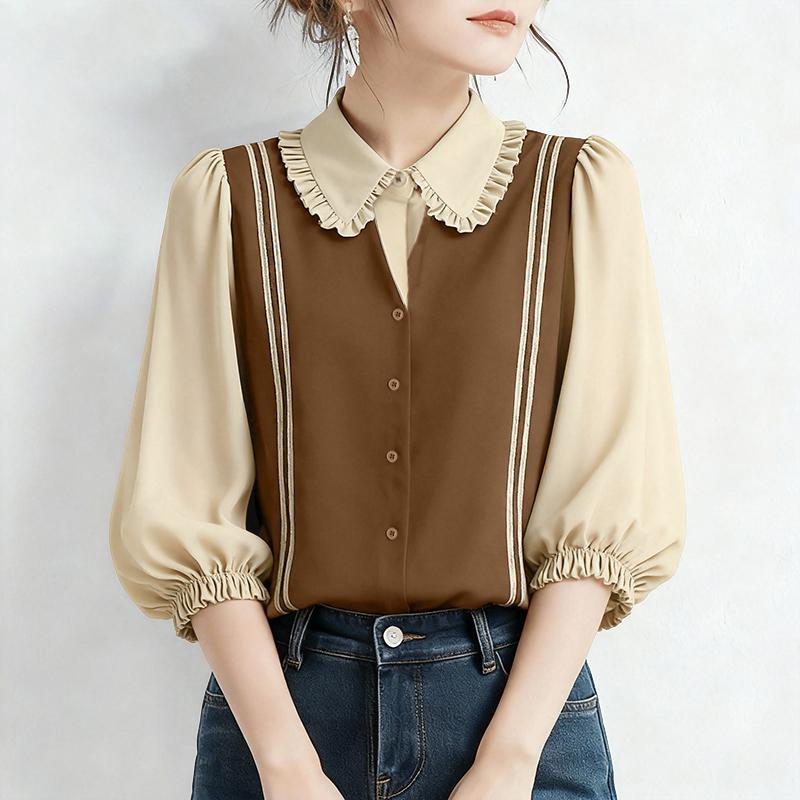 ZANZEA Damen Lässige Puppenkragen Sommer Halbarm Bluse