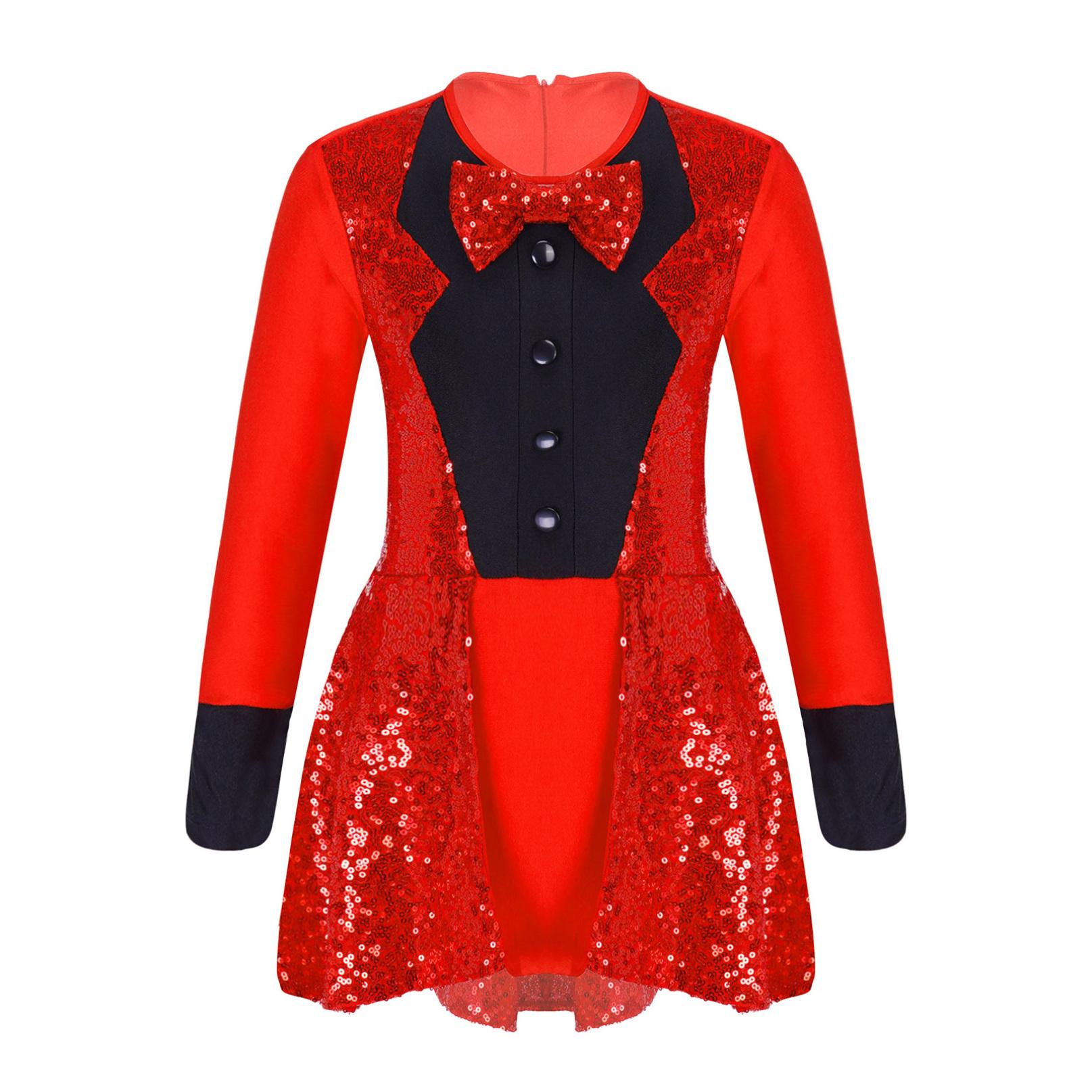 

Дитяча сукня-трико з довгим рукавом і блискітками для дівчаток, цирковий капітан, сучасний джазовий танцювальний купальник 13-14 Years червоний