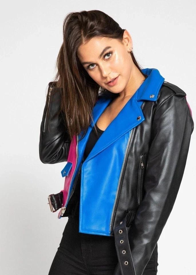 Trendy Multicolor Women's Motorcycle Jacket Leather Lambskin Handmade Casual Stylish Wear