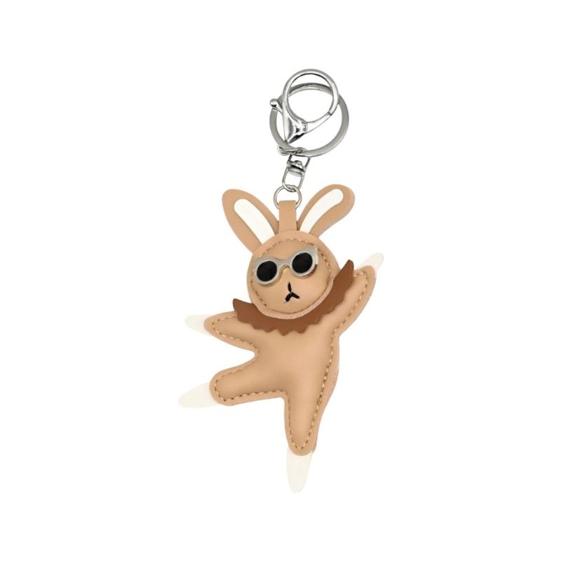 Whimsical Dancing Rabbit Keychain Fashionable Leather Trinket Versatile Decoration For Accessories Gift Giving