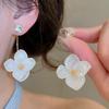 2026 New Arrival White Pink Blue Color Resin Rhinestone Flowers Long Dangle Earrings for Women Real Gold Plated Copper