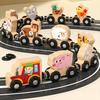 Kids Wooden Magnetic Farm Train Toy Color Cartoon Animal Number Preschool Learning Toddlers Boys Girls Educational Locomotive Carriages Toy