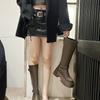Women's knee high boots for autumn and winter , retro thick soled knight boots, belt buckle, thick heel, slim and tall boots