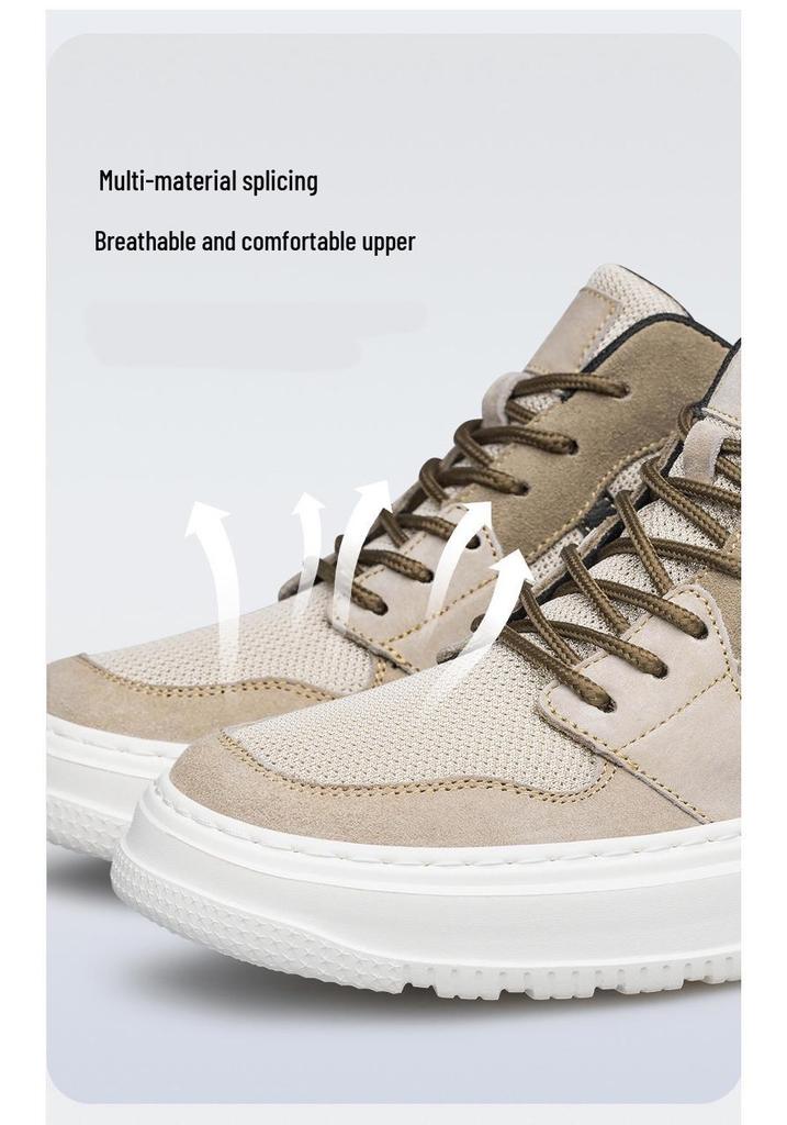Spring Men's Height-Increasing Leather Sneakers: Non-slip, Wear-resistant, Trendy, and Versatile Casual Board Shoes