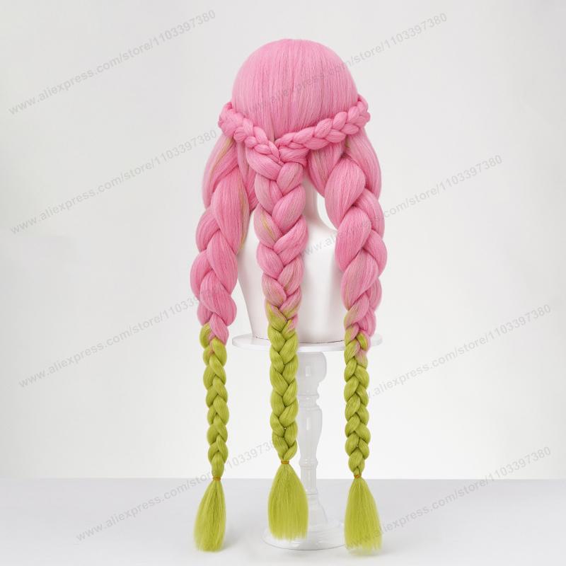 Anime Mitsuri Kanroji Cosplay Synthetic Wig 80cm Long Pink Green Braid Heat Resistant Women Hair High Quality Puffy Yaki Wigs