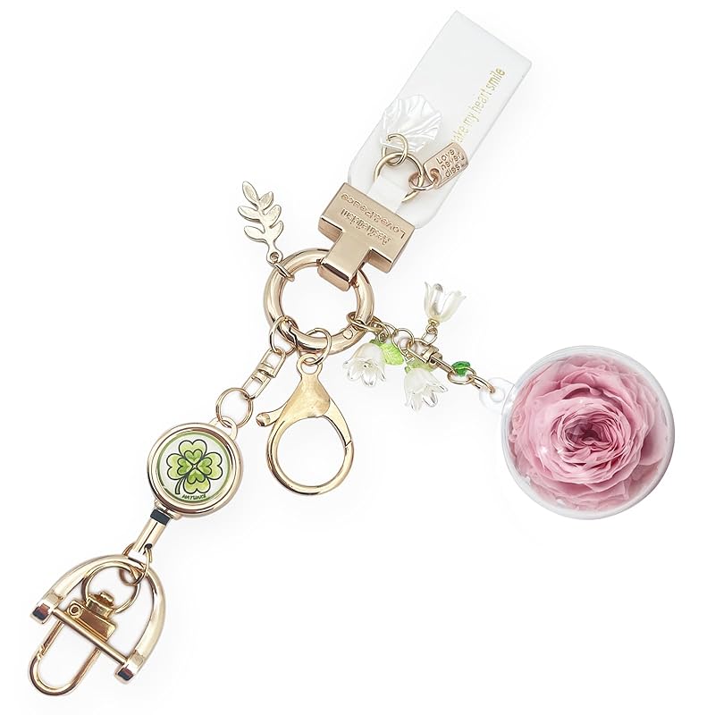 

[NATUAKE] preserved flowers key ring cute birthday present woman Popularity bag charm Fashionable gift rose leather key ring ladies she mother gift