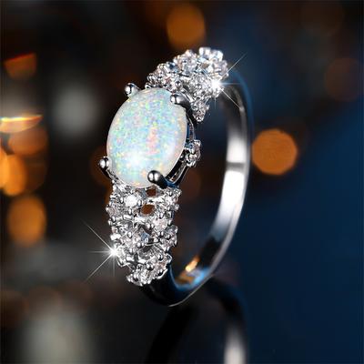 Oval Stone White Fire Opal Rings For Women Luxury Crystal CopperColor Engagement Promise Bands Wedding Jewelry Bridal Gifts