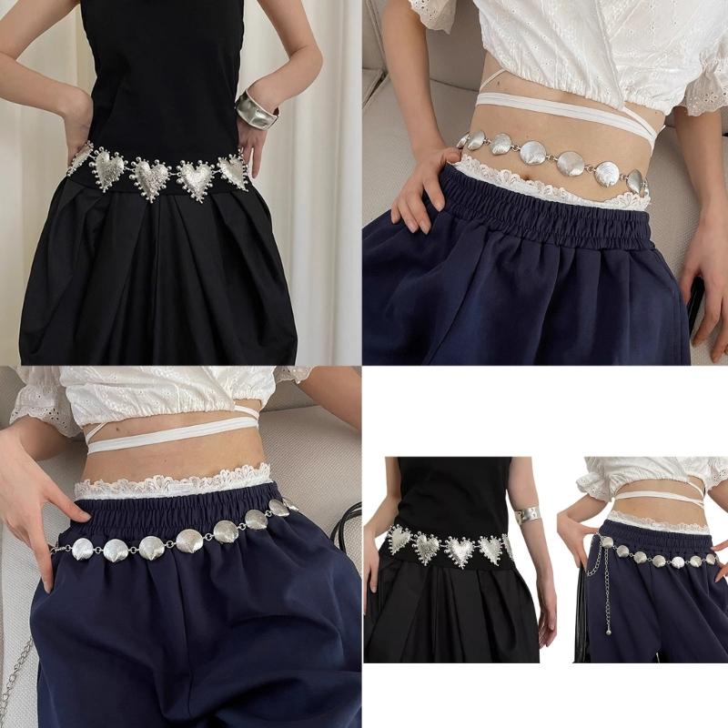 Gothic Waist Belt Stylish Seashells Heart Waist Chain Belt Elaborate Chain Belly Chain for Dress Cowboy Belt Waist Chain
