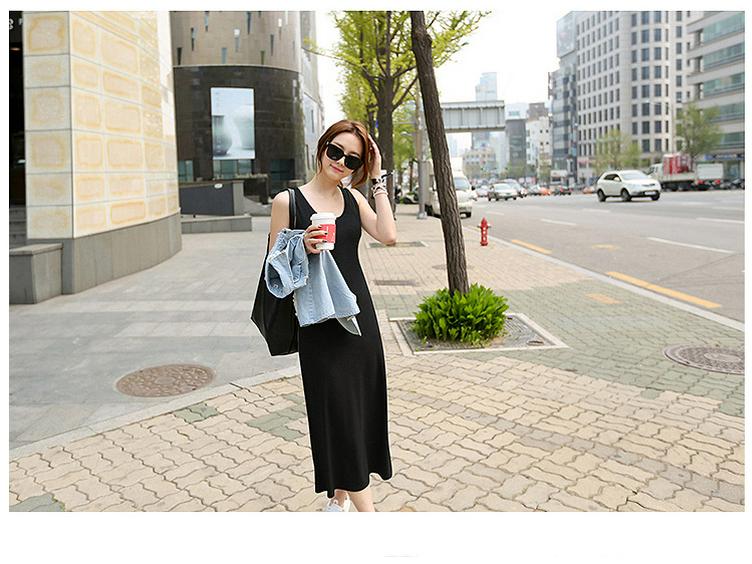 2025 Korean Style A-Line Sleeveless Summer Dress - Spaghetti Strap Mid-Length Women's Clothing