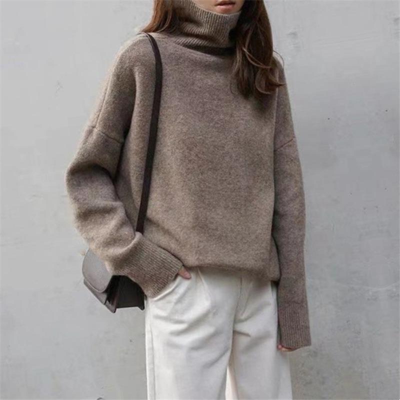 Autumn and winter new turtleneck loose and versatile knitted pullover sweater lazy style bottoming shirt outer wear