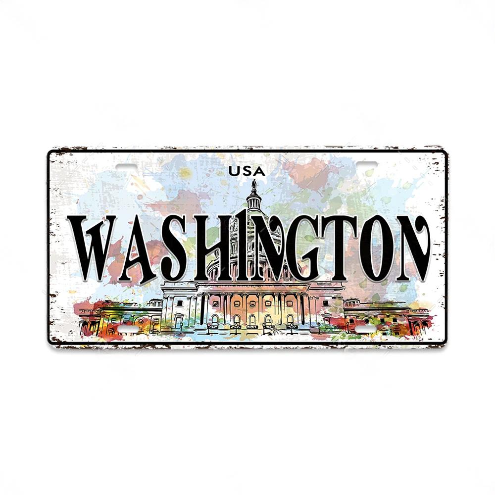 Vintage Country Metal Signs Posters Licenses Plate Decor for Living Room Colorado Lansing Nevada Ohio Washington Plaque