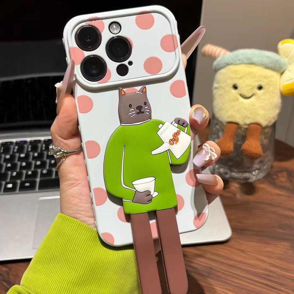 Cute cat double bracket for Apple 11promax mobile phone case 11 Huawei Xiaomi 11 personality funny
