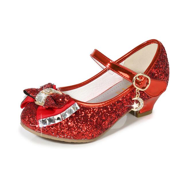 Cute Frozen Princess Single Shoes Girls High Heels Princess Sparkling Cartoon Costume Party Shoes